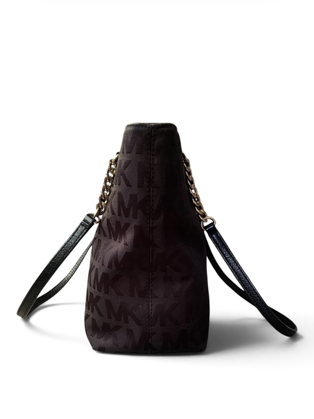 Michael Kors Medium Black Monogram Canvas Tote Bag w/Chain Strap Handles - Picture 4 of 10